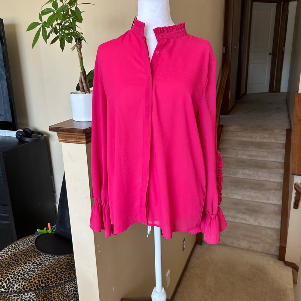 Zara Fuchsia Ruffle Sleeve Button down  Blouse